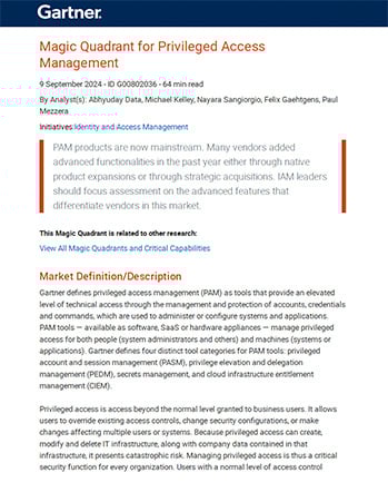 Gartner Magic Quadrant 2024 pour la gestion des accès à privilèges